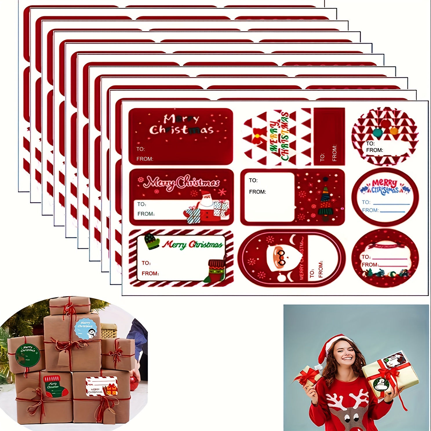 Image of 90pcs Christmas Self Adhesive Gift Tag Stickers Santa Snowmen Tree Deer Christmas Festival Birthday Wedding Holiday Decorative Presents Labels Decals Christmas Gift For