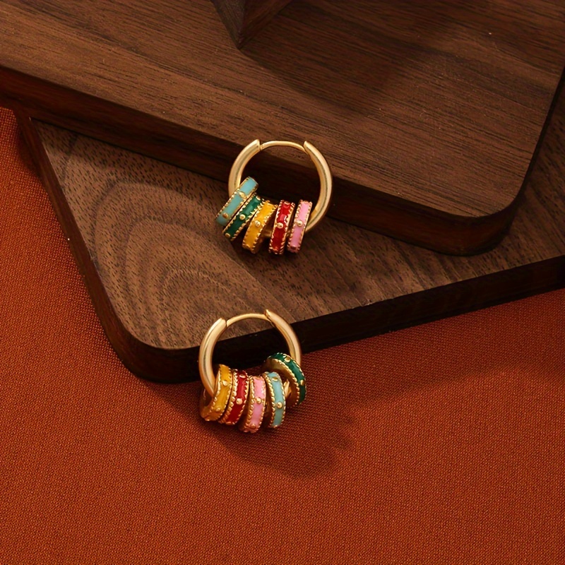 Colorful Enamel Design Enamel Hoop Earrings Vintage Elegant - Temu