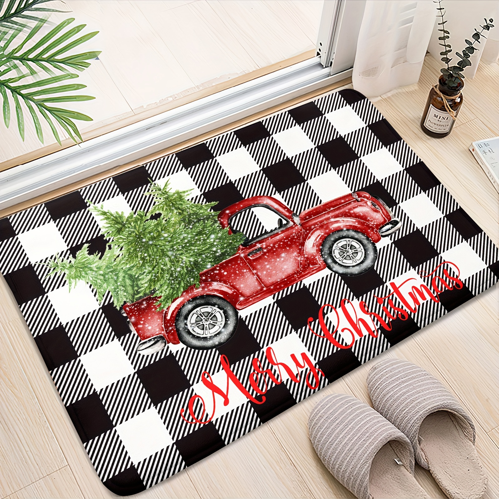 Christmas Decorations,christmas Floor Mat, Indoor Rug Non-slip Door Mat,  Christmas Pattern Indoor Home Decor Christmas Doormat Rug, Bath Mat1pcs-red