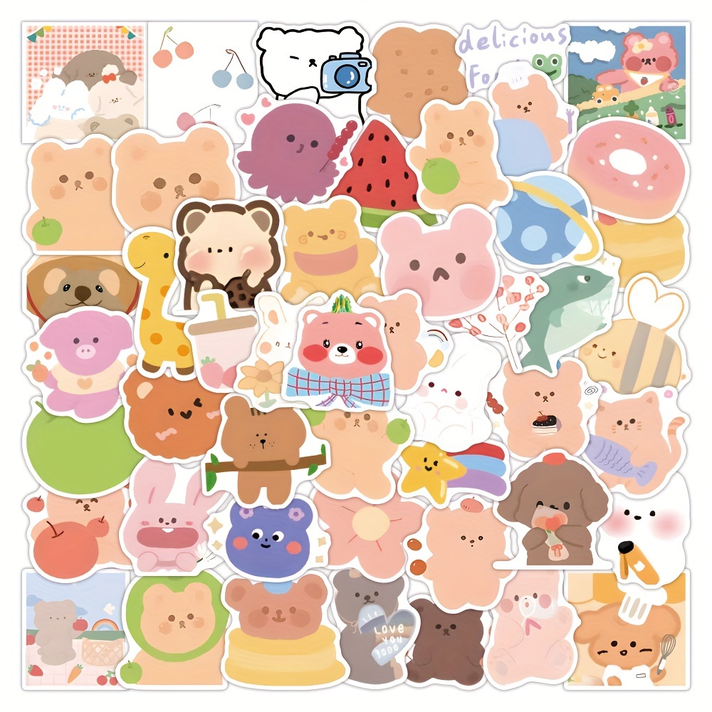 Cute Korean Bear Stickers Gifts for Girls Kids and Teens, 100pcs/pack Small Kawaii Rilakkuma Stickers, Vinyl Waterproof Lovely Aesthetic Stickers