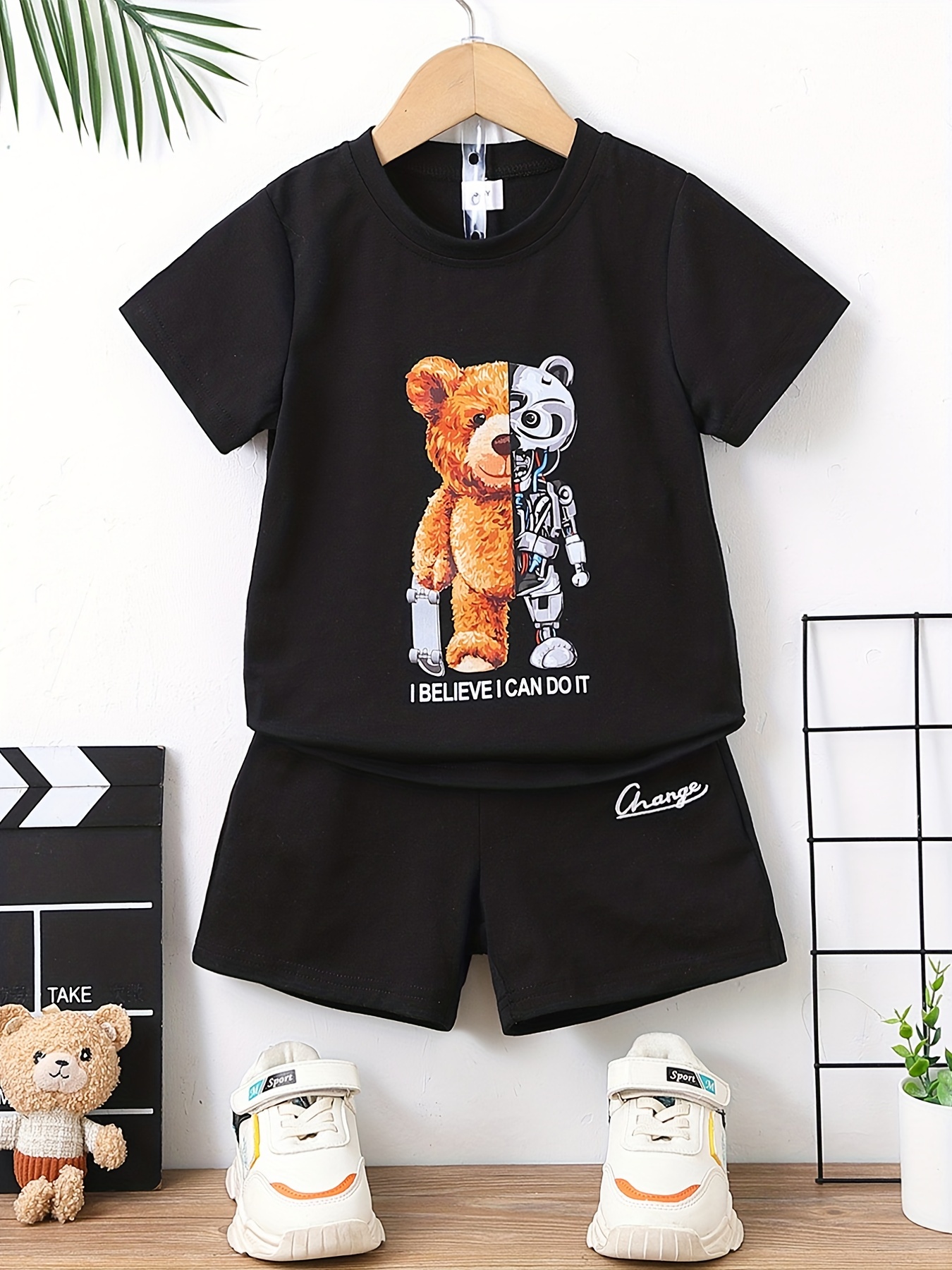 Boys Bear Graphic Short Sleeves Button Up Shirt For Summer Preppy Style  Kids Clothes - Temu