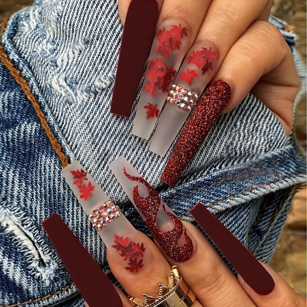 Red French nail handmade gel nail, gem nails, acrylic press on nail, false  nail