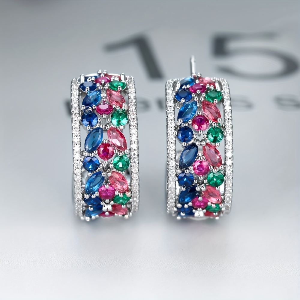 Zirconia C Shaped Dangle Earrings