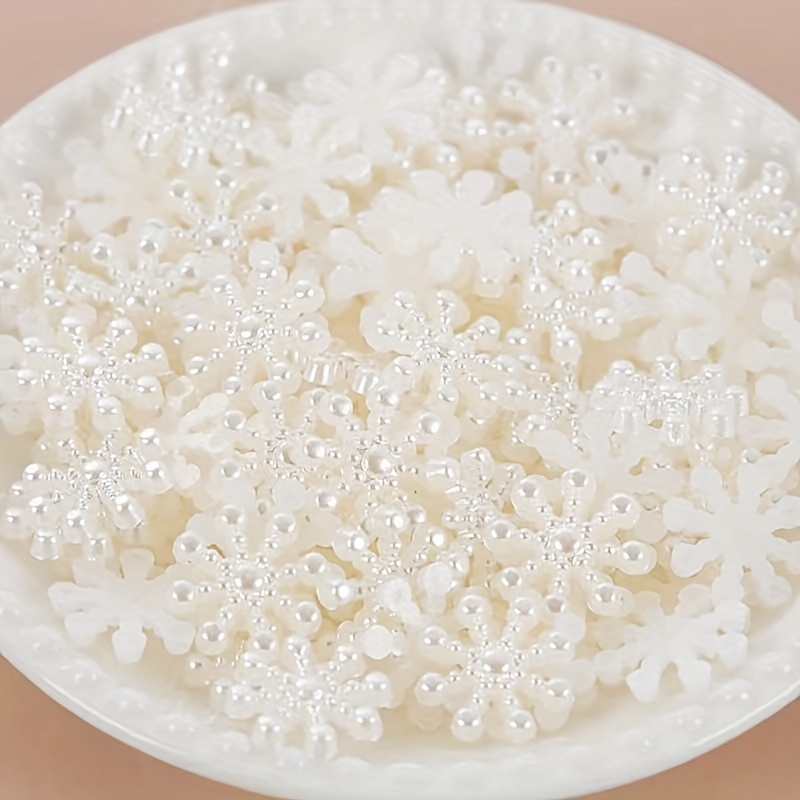 Snowflake Snow Pearl / ABS Fake Pearls (Cream White / 15mm / Around 30, MiniatureSweet, Kawaii Resin Crafts, Decoden Cabochons Supplies