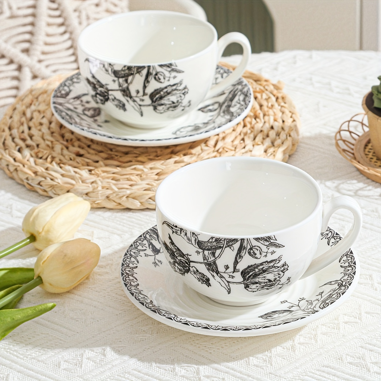 Tulip Teacup And Saucer Flower Shaped Ceramic Coffee Cup And - Temu