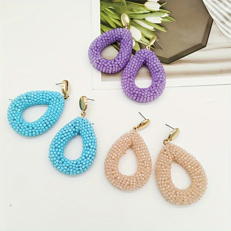 Hollow Large Water Drop Hook Earrings Inlaid Water Drop Shape Synthetic  Gems Statement Drop Earrings