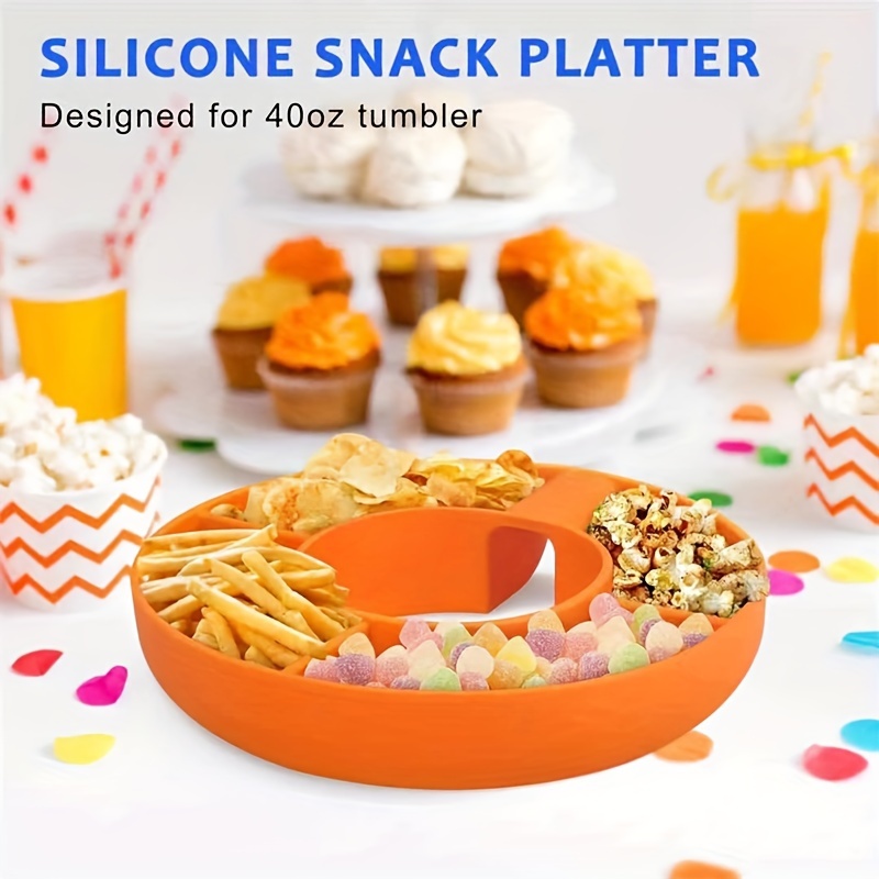 1pc silicone snack tray 40 oz with handle snack bowl reusable snack ring compatible with stanley tumbler snack container cute water bottle accessory details 0