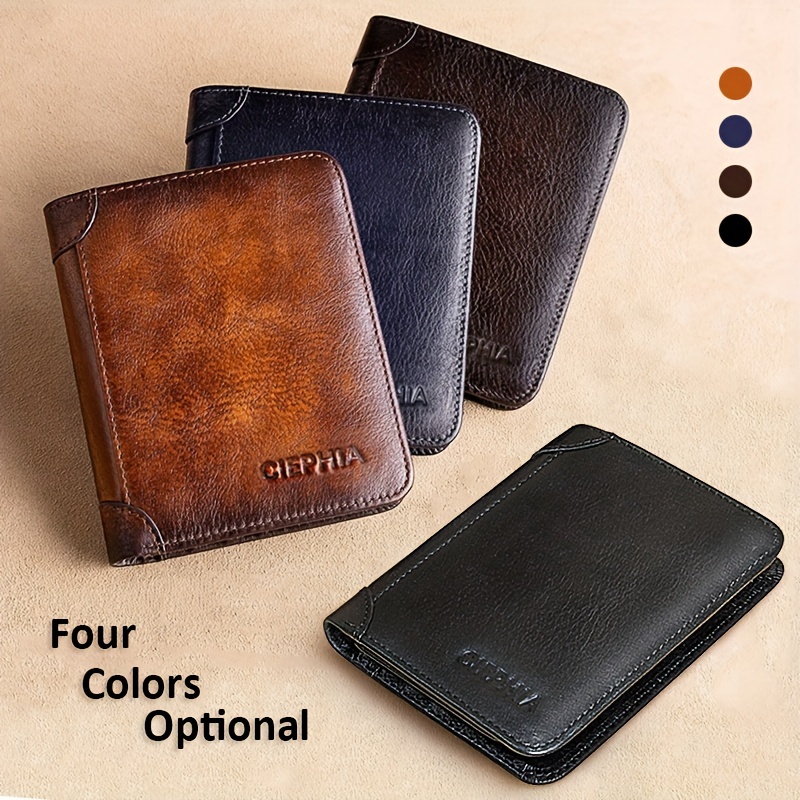 Genuine Leather Wallet For Men Rfid Blocking Bifold Zipper Wallets Top  Layer Cowhide Multi Function Id Credit Card Holder Inner Short Wallet With  Coin Bag Gifts For Him - Temu