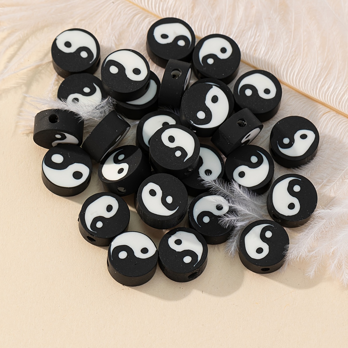 Acrylic Yin yang Tai Chi Beads Black And White Oblate Loose - Temu