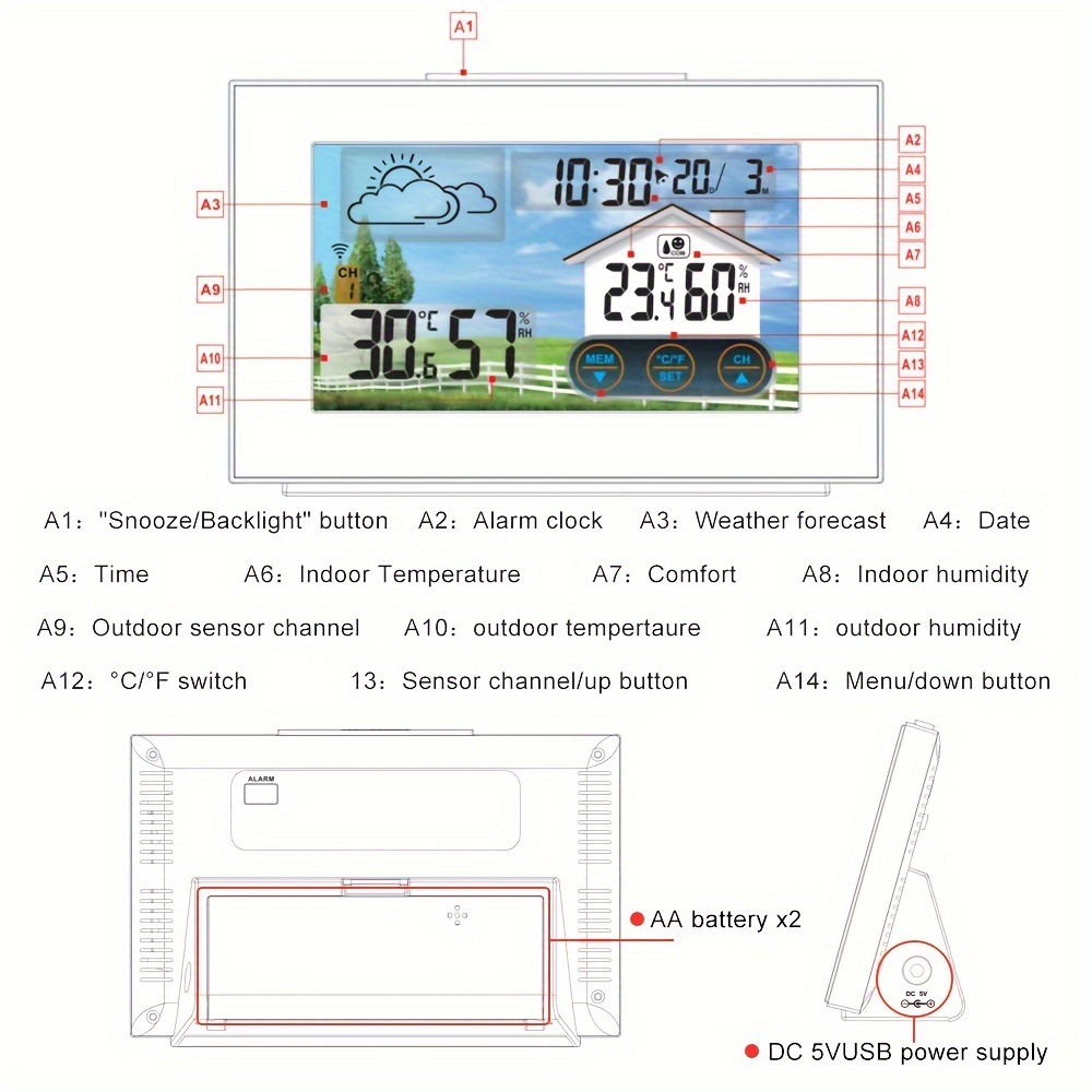 Digital Weather Station Alarm Clock Touch Screen Desk Table Temu