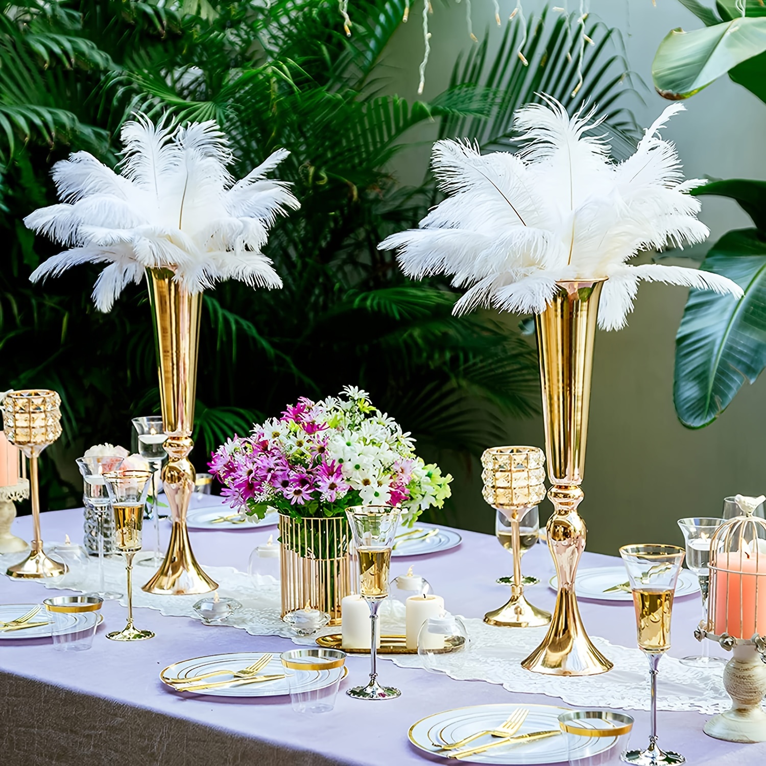 Tall White Feather Centerpieces