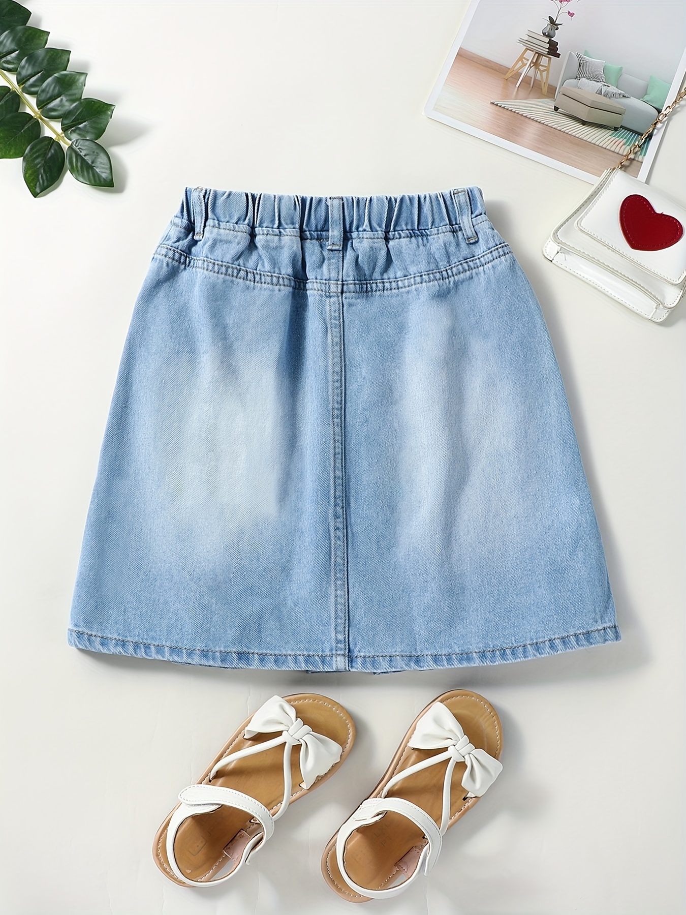 Girls Ruffled Hem Pocket Casual Denim Skirt Kids Summer Clothes