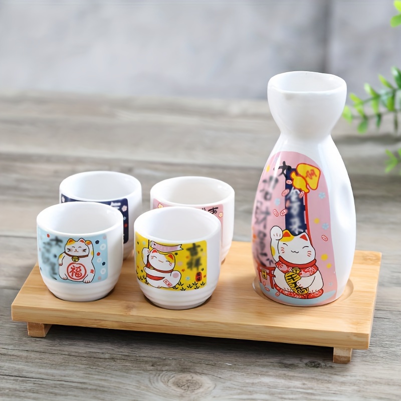Japanese Sake Set with Four Cups Hand Painted safflower Porcelain Style  Pottery Traditional Ceramic Crafts Wine Cup Pot - AliExpress