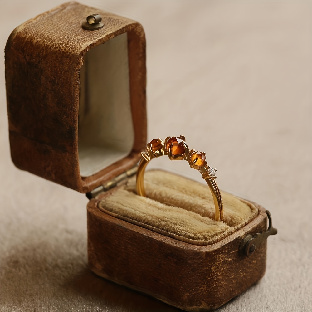 Orange Garnet Ring, Retro Temperament Gemstone Finger Ring