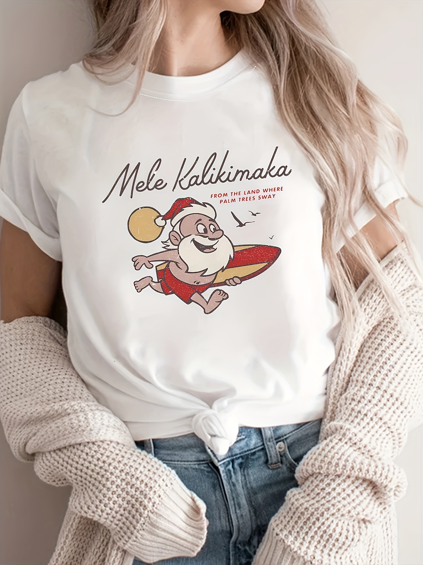 Weihnachtsmann Druck T Shirt Lässiges Kurzarm Oberteil Temu Germany