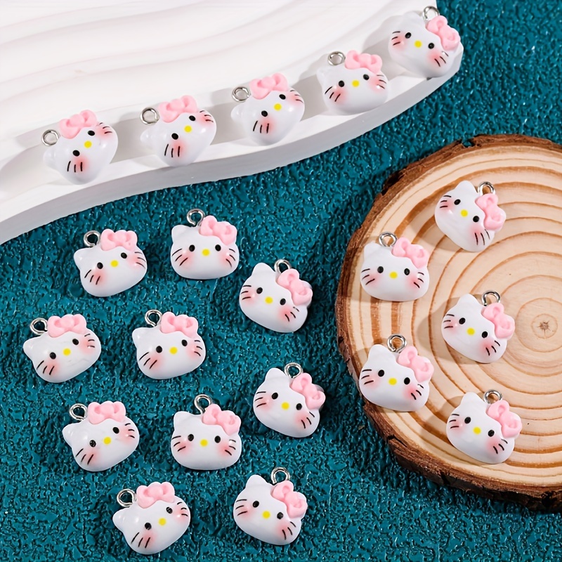 

20pcs/pack Of Cute Hello Kitty Pendant Cartoon Jewelry Cute Kt Kitty Cat Head Figurine Resin Charms Diy Necklace Earrings Bag Pendant And Other Jewelry