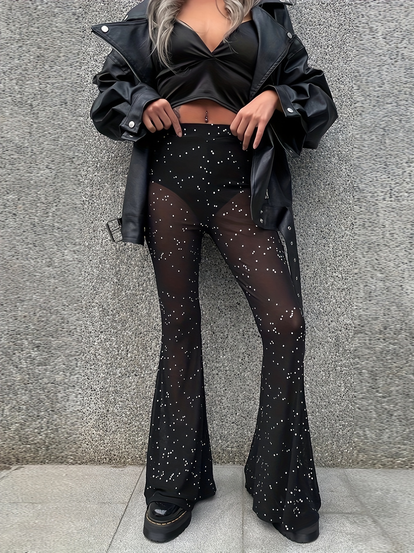 Glitter Sequin Flare Leggings Casual High Waist Fashion - Temu Canada