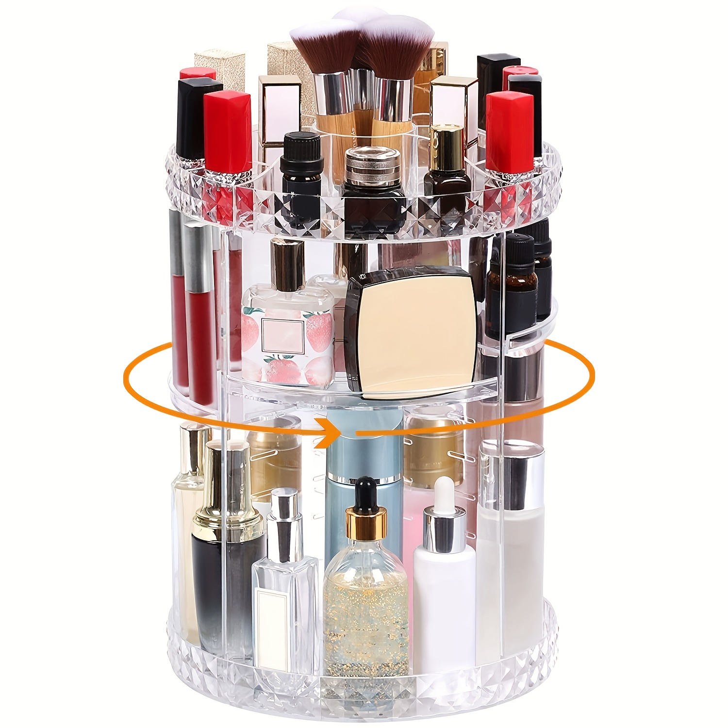 Organizador de maquillaje, vitrina de almacenamiento de cosméticos  ajustable giratoria de 360 grados con 2 capas de gran capacidad, vidrio  dorado