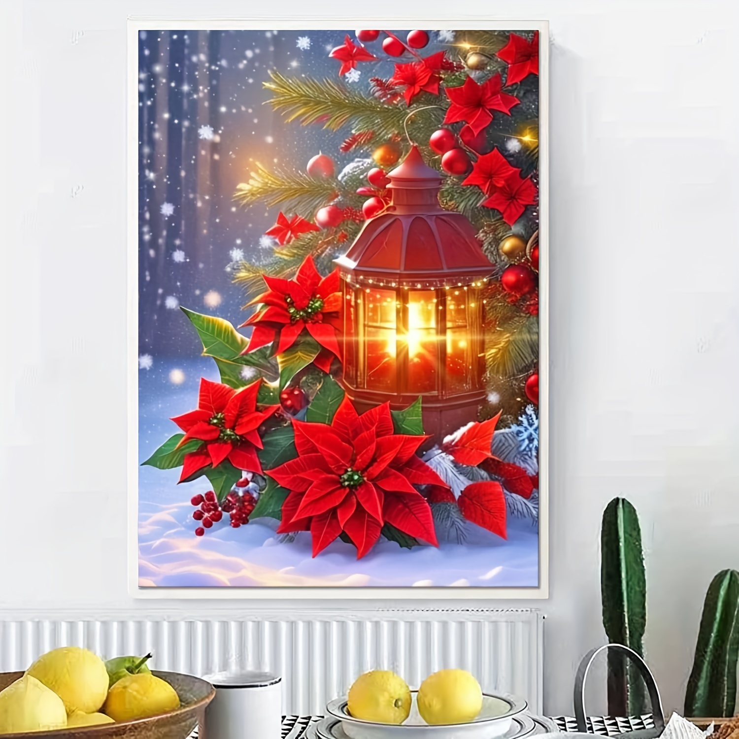 Christmas Decor, Diamond Painting, Christmas Poinsettia Wall Art