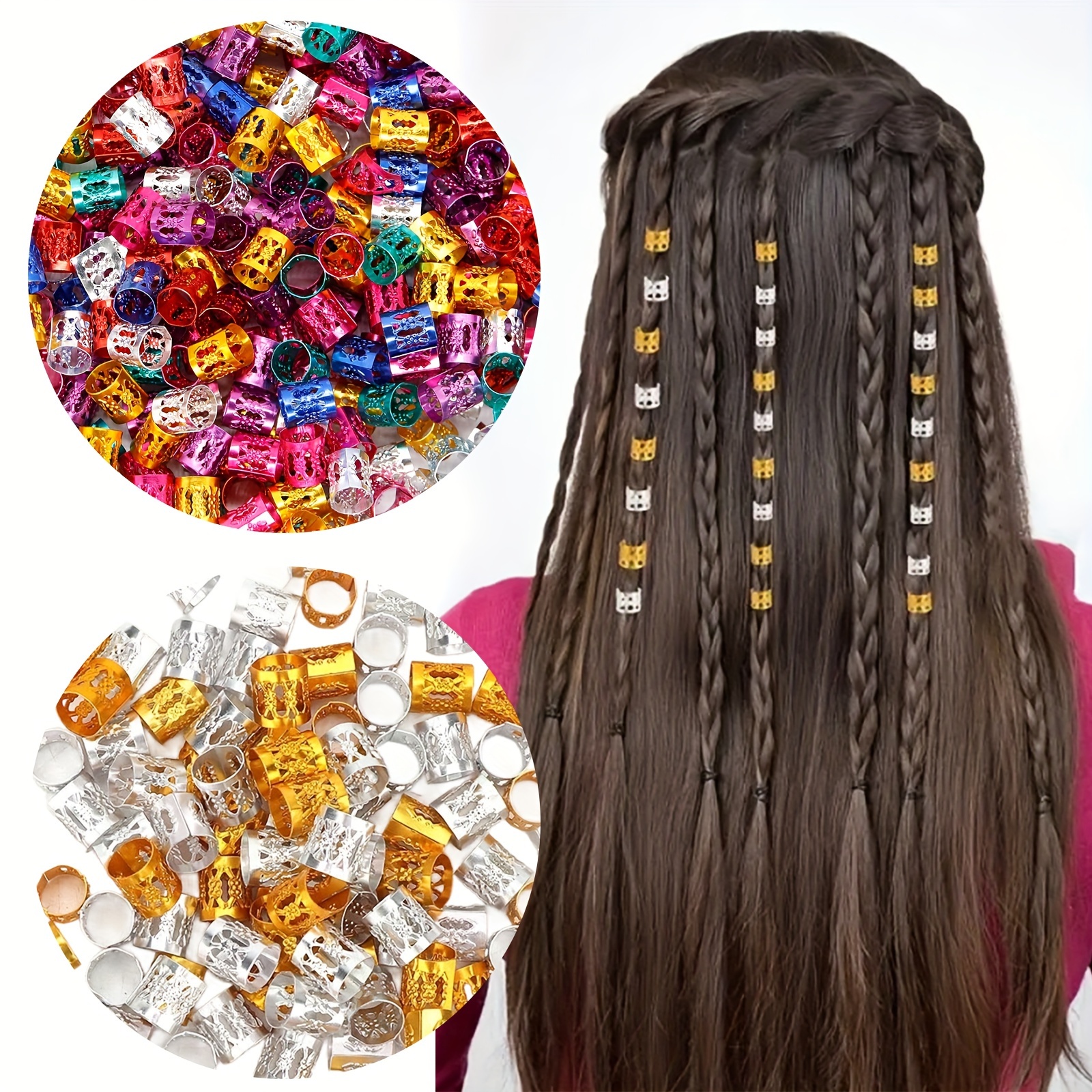 Golden Bling Crystal Hair Braids Heart Hollow out Metal Beads Hair Clips  10Pcs