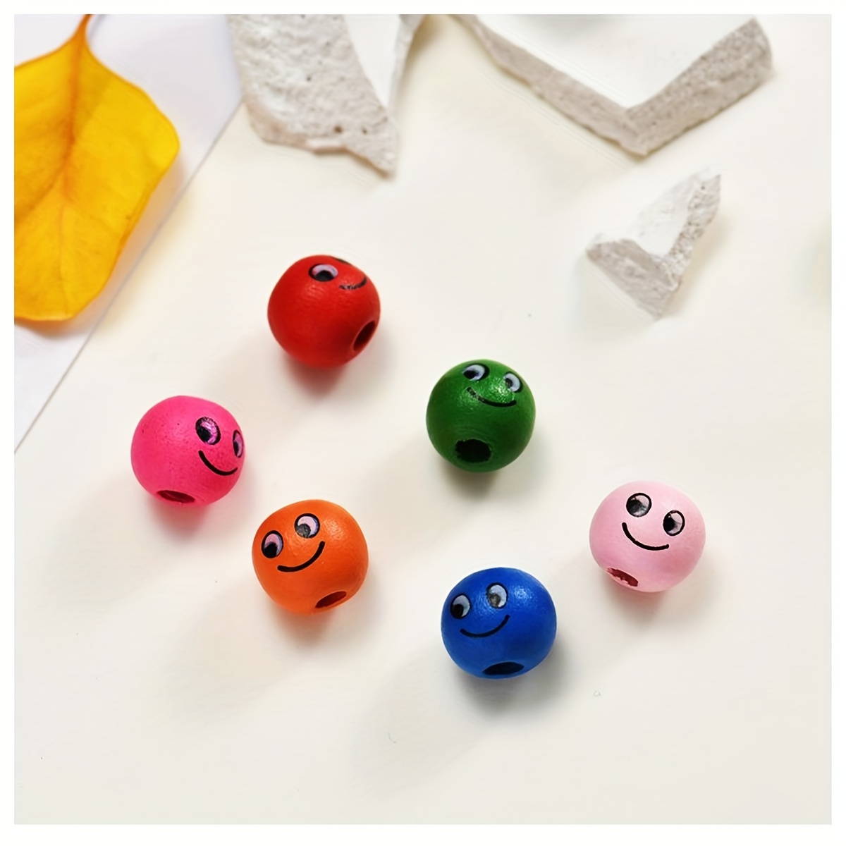 

50pcs 13x14mm Colorful Smiling Face Doll Head Wooden Beads For Jewelry Making Diy Creative Special Beaded Decorative Handmade Craft Supplies