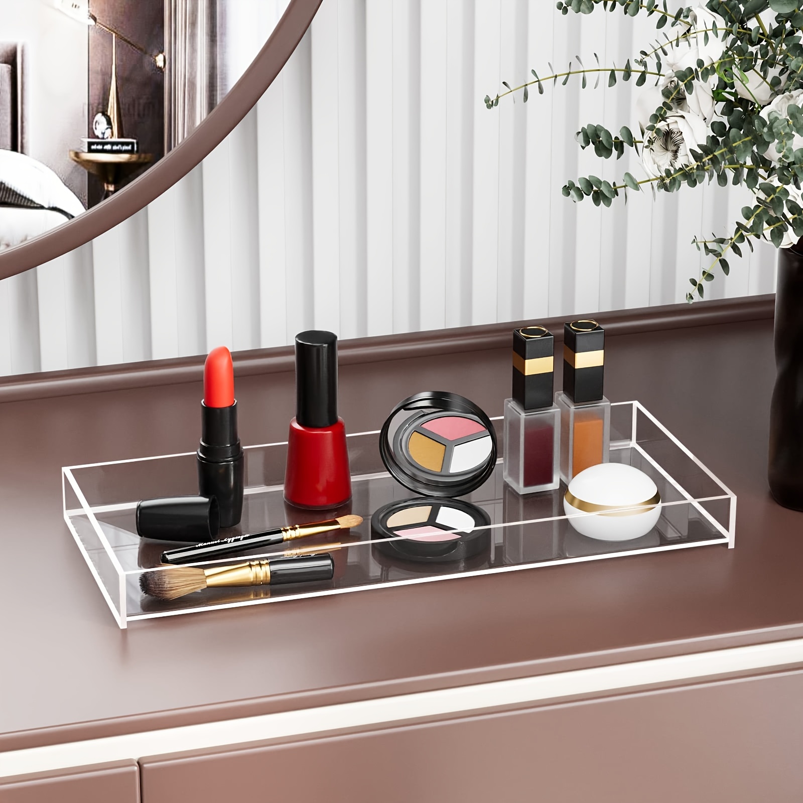 Nail Polish Storage Box, 1pc Clear 16 Grids Makeup Organizer, Storage Tray  For Countertop Vanity, Bathroom