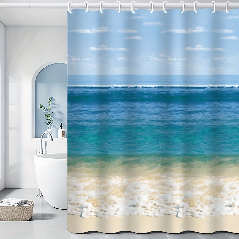 Party Decoration Beautiful Blue Beach Shell Shower Curtain - Temu