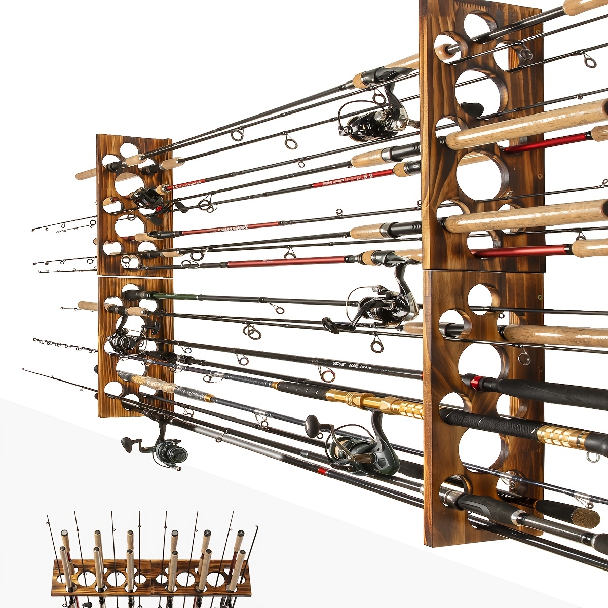 Solid Wood Fishing Rod Storage Rack Wall mounted Fishing - Temu