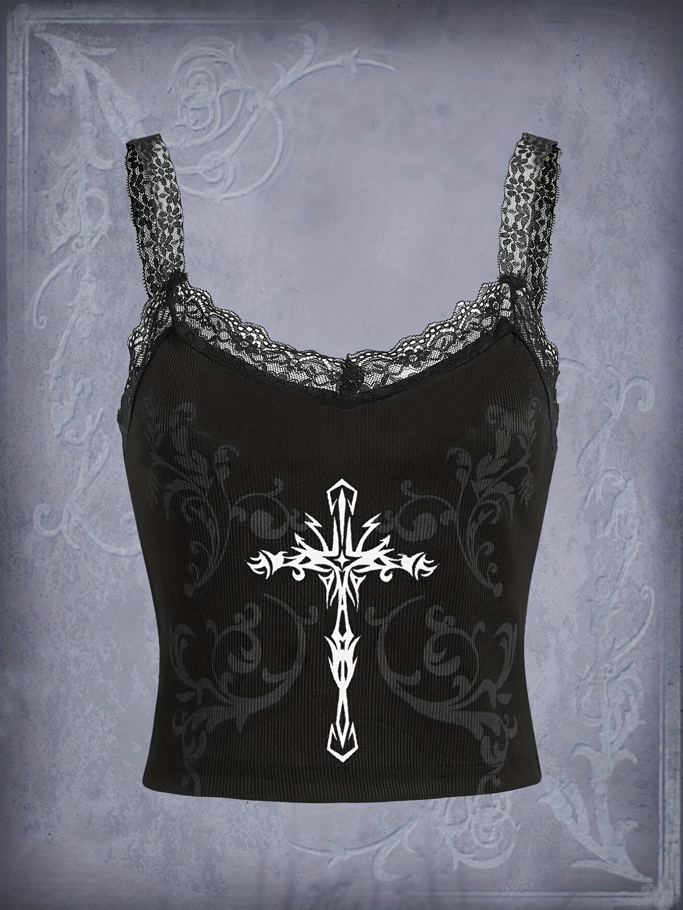 Y2k Grunge Skull Insect Print Spaghetti Cami Top Sexy Lace - Temu Poland