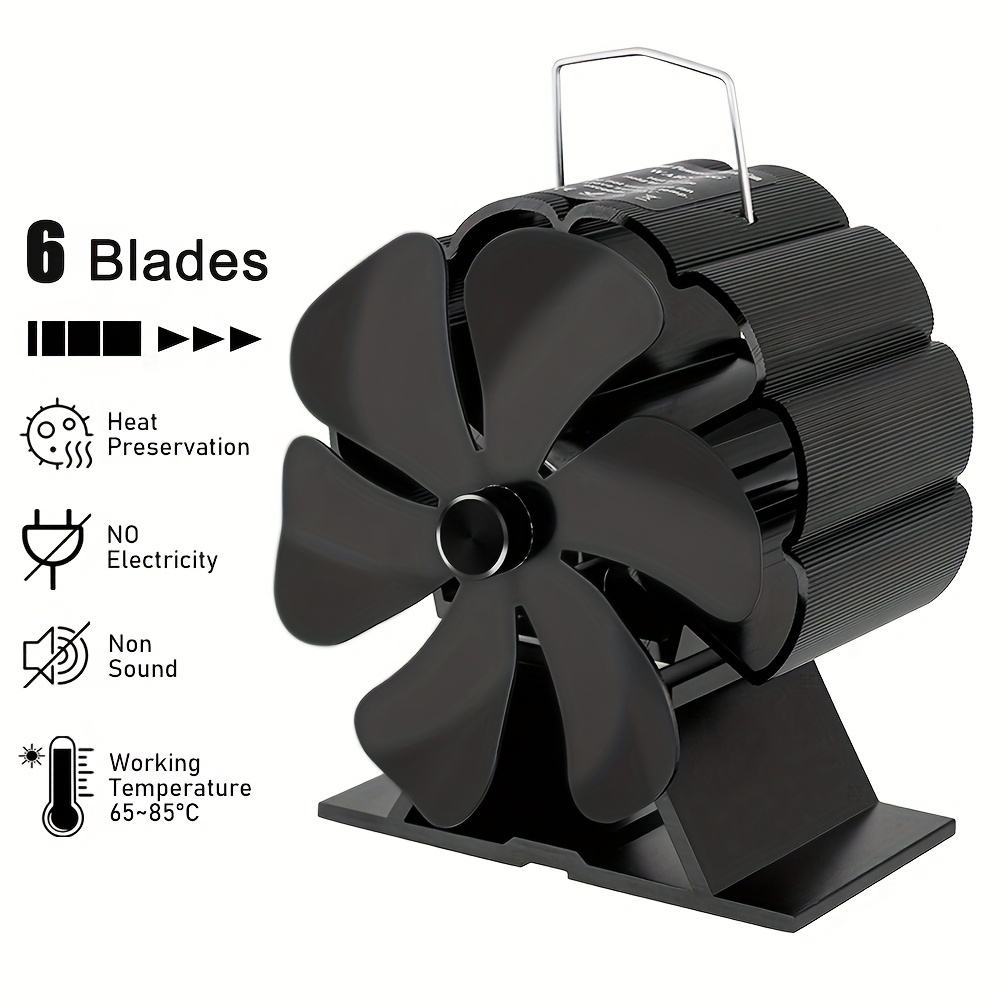 6-Blade Fireplace Stove Top Fan Thermometer +Gloves Heat Powered Wood Log  Burner