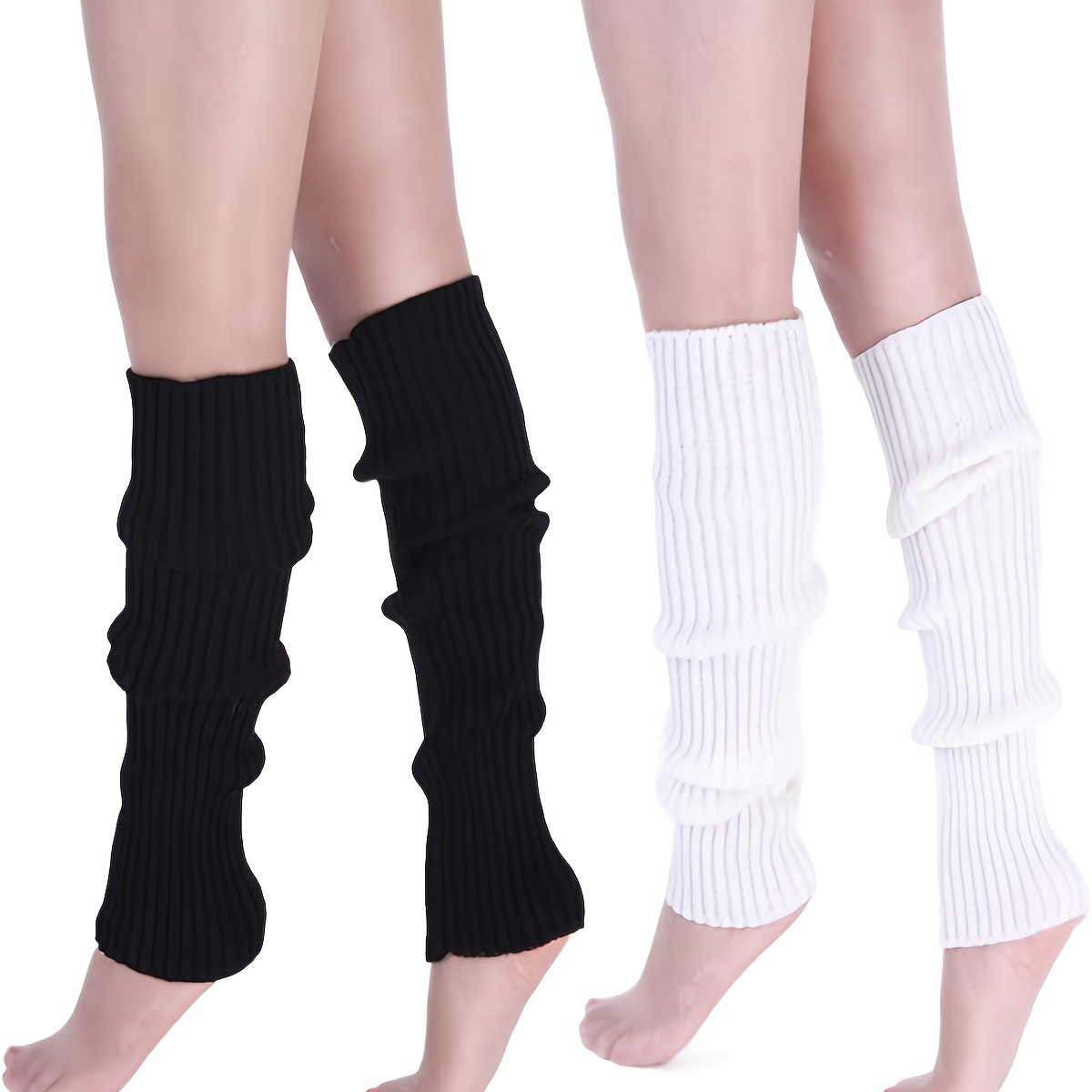  Clothirily Leg Warmers - Fashion Knit Neon Leg Warmers for  Women 80s Sports Party Yoga Accessories 2 Pairs, Black & White
