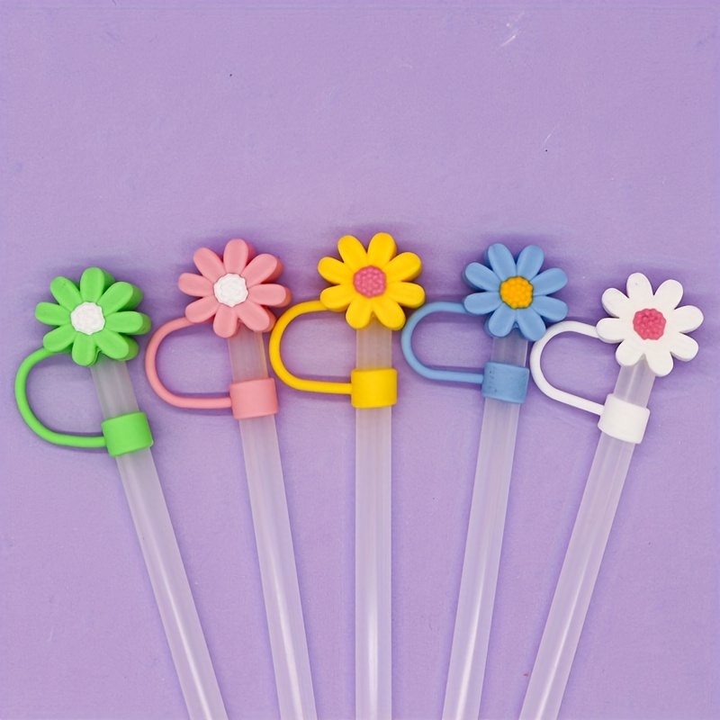 Straw Tips Cover Reusable Straw Toppers Kawaii Flower - Temu