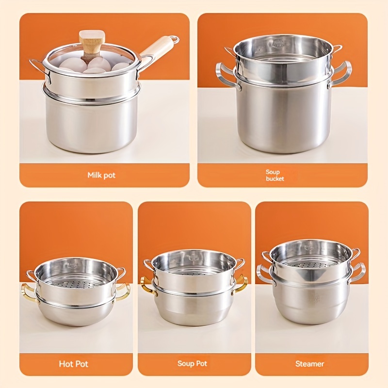 4 Tier Stainless Steel Steamer Meat Vegetable Cooking Steam Hot Pot Thick Steamer  pot Soup Universal Cooking Pots for Kitchen Cookware Tool