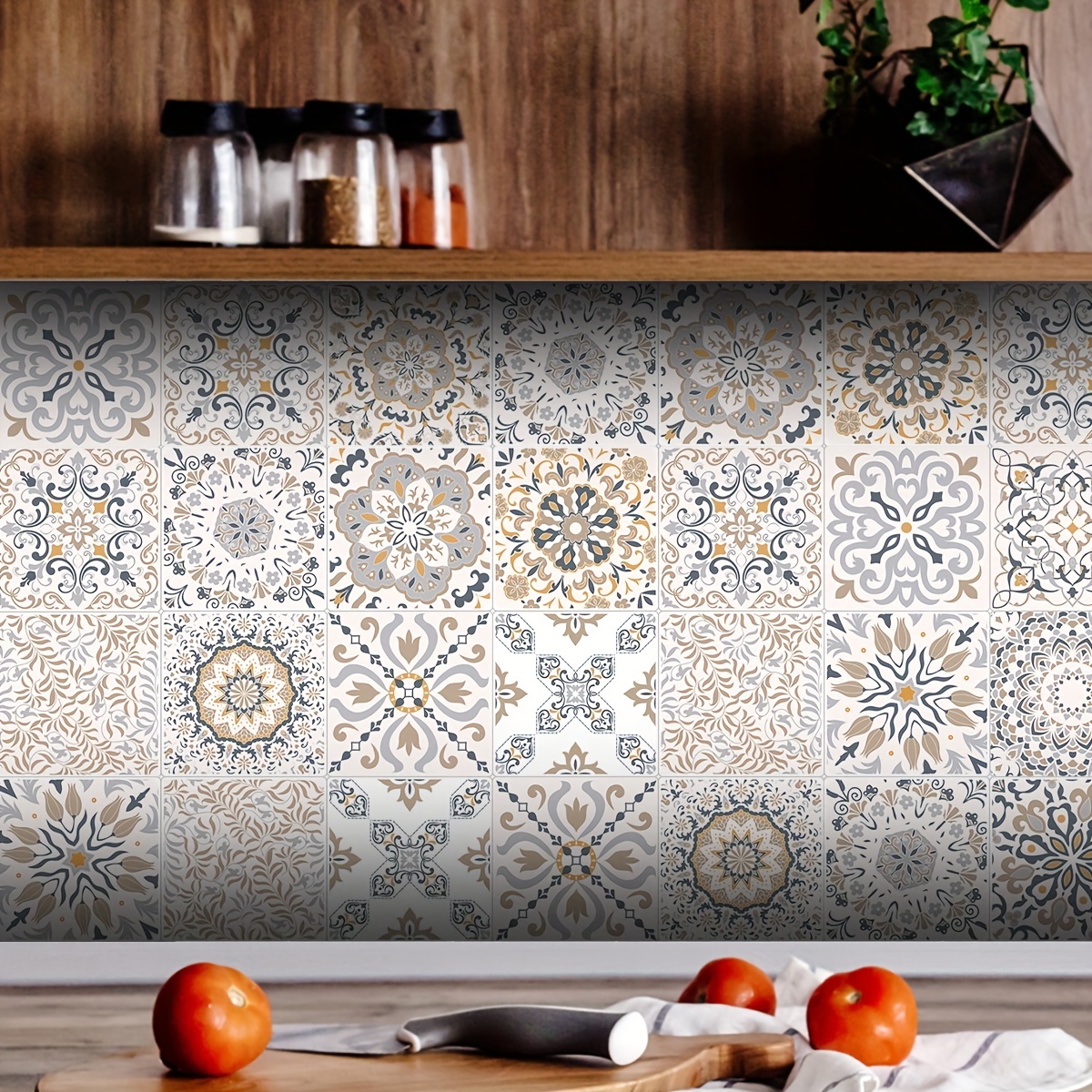 1 Rollo De Papel Pintado Autoadhesivo De Azulejos Florales Pequeños De  Estilo Bohemio Para Cocina, Impermeable, Resistente Al Aceite, Resistente A  Altas Temperaturas, Fácil De Limpiar, Pegatinas Planas Extraíbles Para Pared  Del