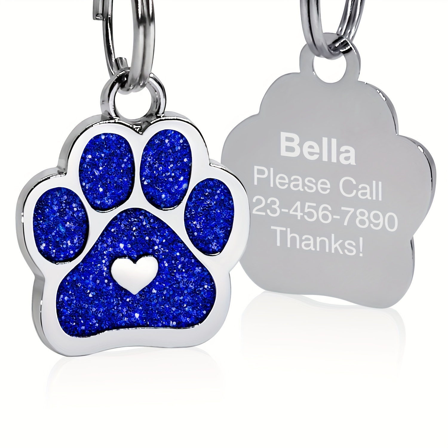 Personalized Engraved Pet ID Tag with Paw Print Charm