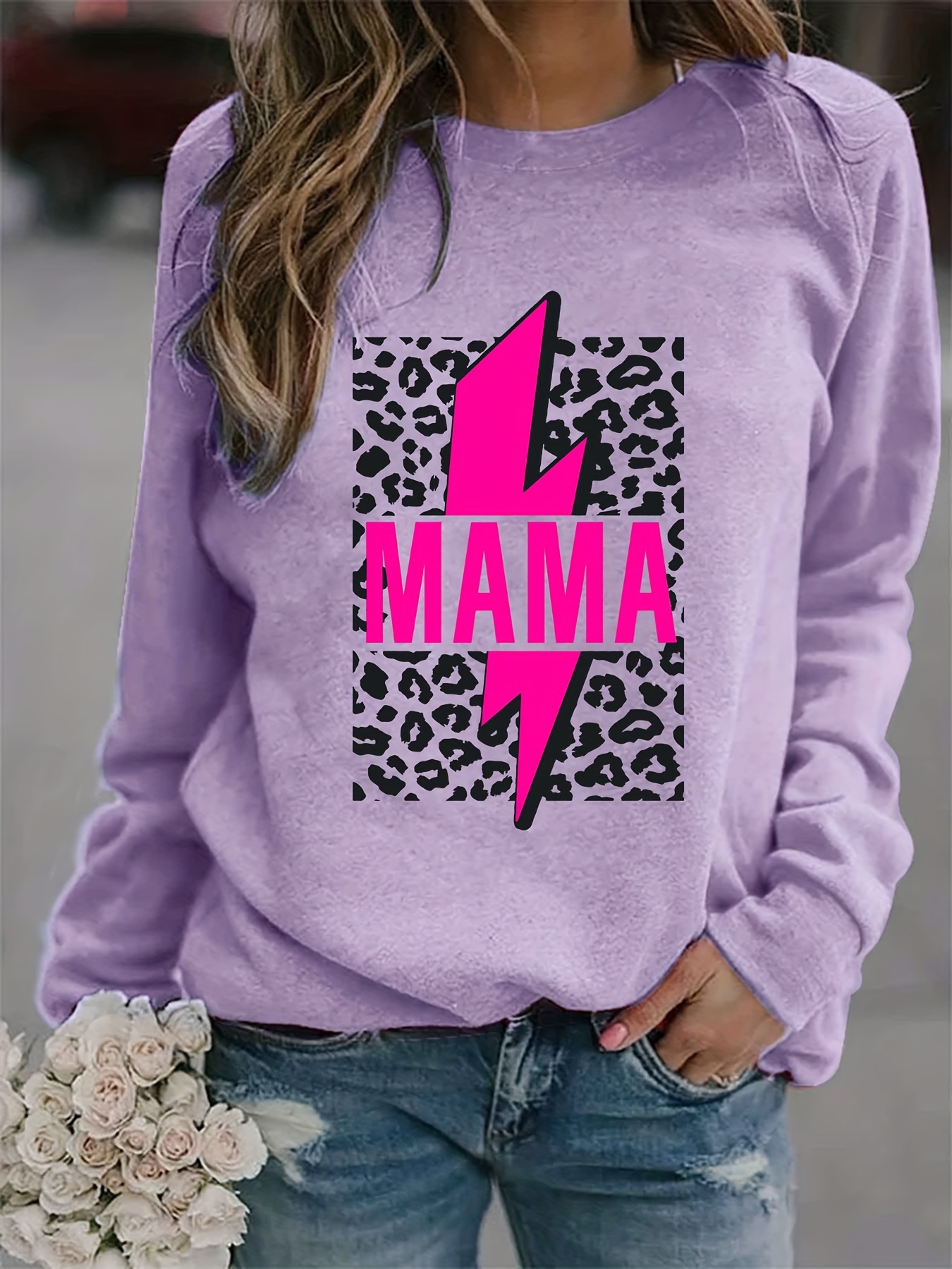 Leopard u0026 Mama Letter Print Sweatshirt, Casual Long Sleeve Crew Neck  Sweatshirt, Women's Clothing - Temu Australia