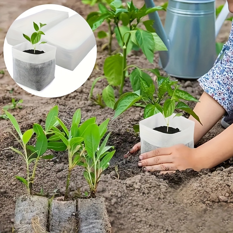 100Pcs/Set Biodegradable Nonwoven Fabric Nursery Plant Grow Bags Seedling  Pot Growing Planter Planting Bag Container Garden Tool