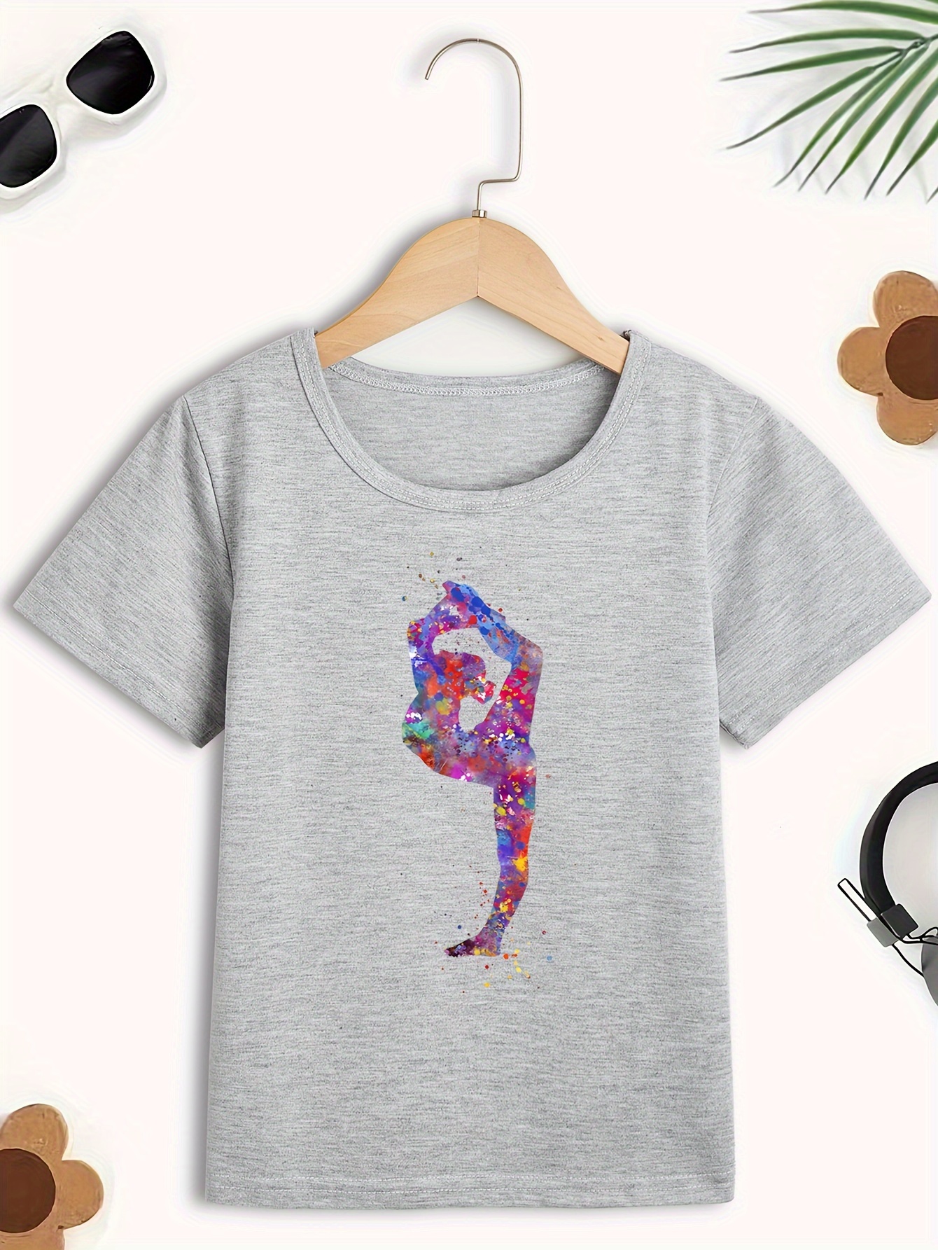 Trendy Girls' Colorful Gymnastics Print T Shirt Kids Clothes - Temu ...