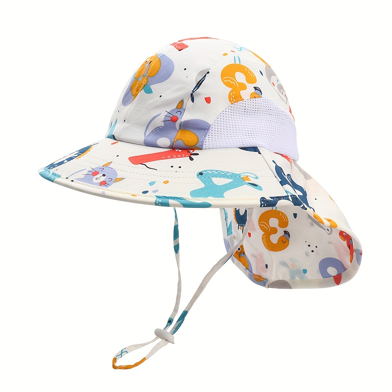 New Children's Sun Hat Summer Cartoon Neck Protective Caps Sea Print ...