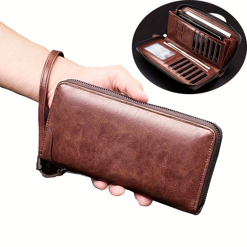 

1pc Men's Business Long Zipper Wallet, Pu Leather Wallet, Vintage Clutch Credit Card Holder
