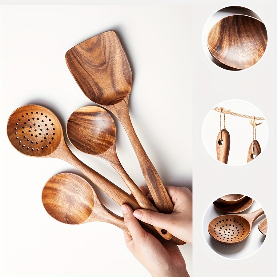 Utensil Sets Wood Wooden Spoons For Cooking Natural - Temu