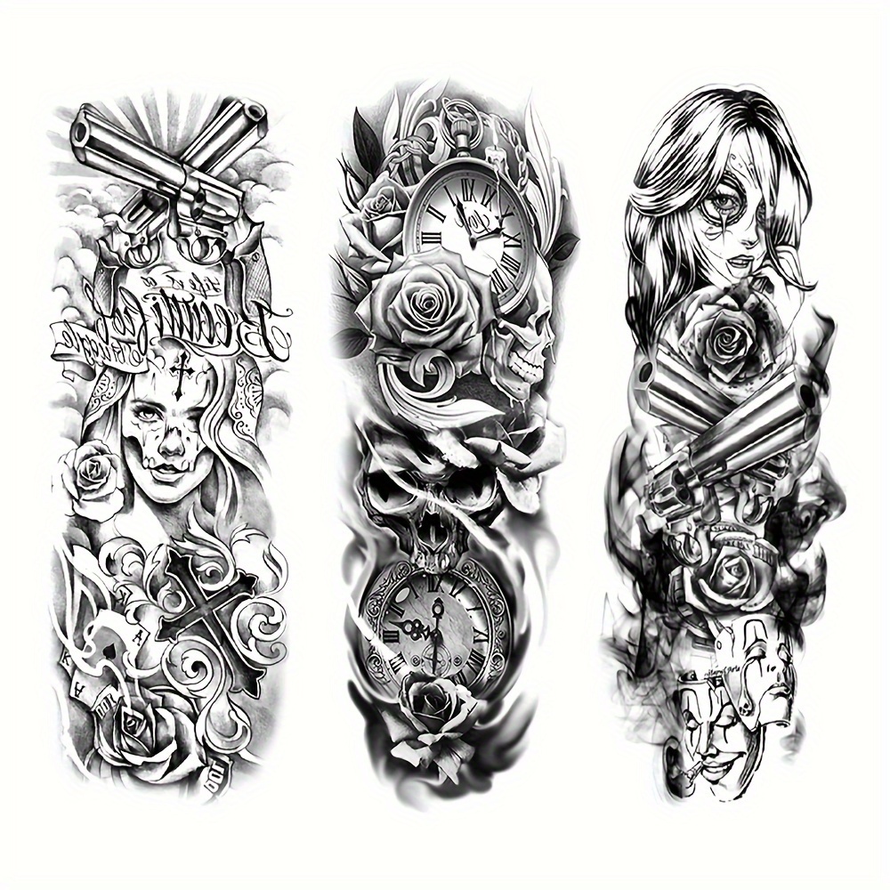 Waterproof Temporary Full Arm Tattoos Men Women Cool Leg Art Black