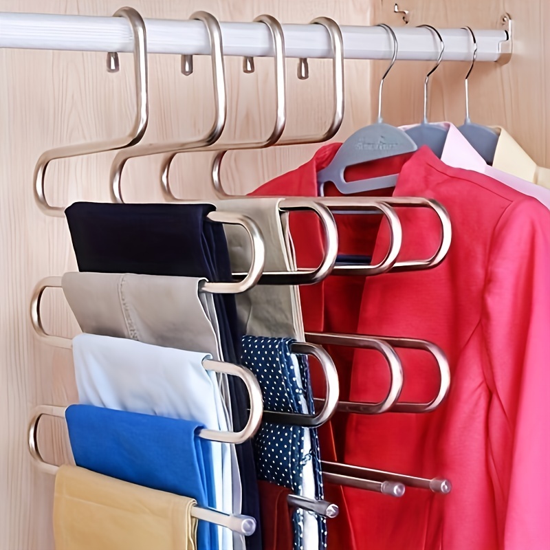 

4pcs Multi-layer Pants Rack, Multi-functional S-shaped Pants Clip Hanger For Wardrobe Organizer, Household Practical Towel Non-slip Storage Finishing Drying Artifact