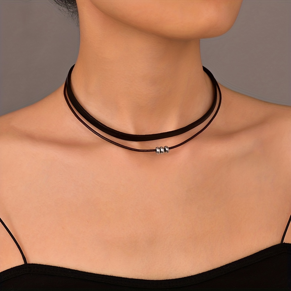 Geometric Ring & Flannel Necklace Choker Set