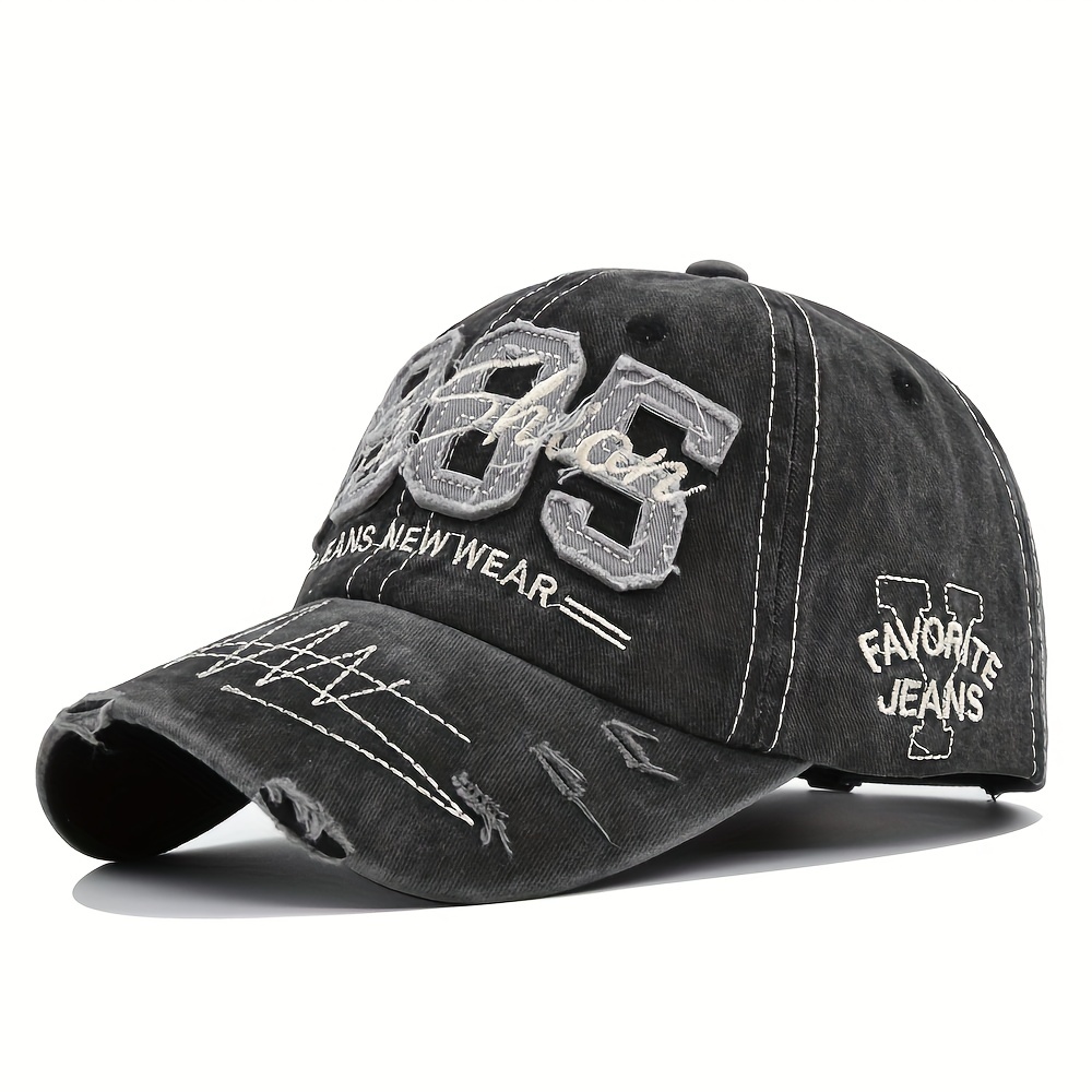 1985 Embroidery Ripped Baseball Cap Washed Distressed Patch Adjustable Dad Hat