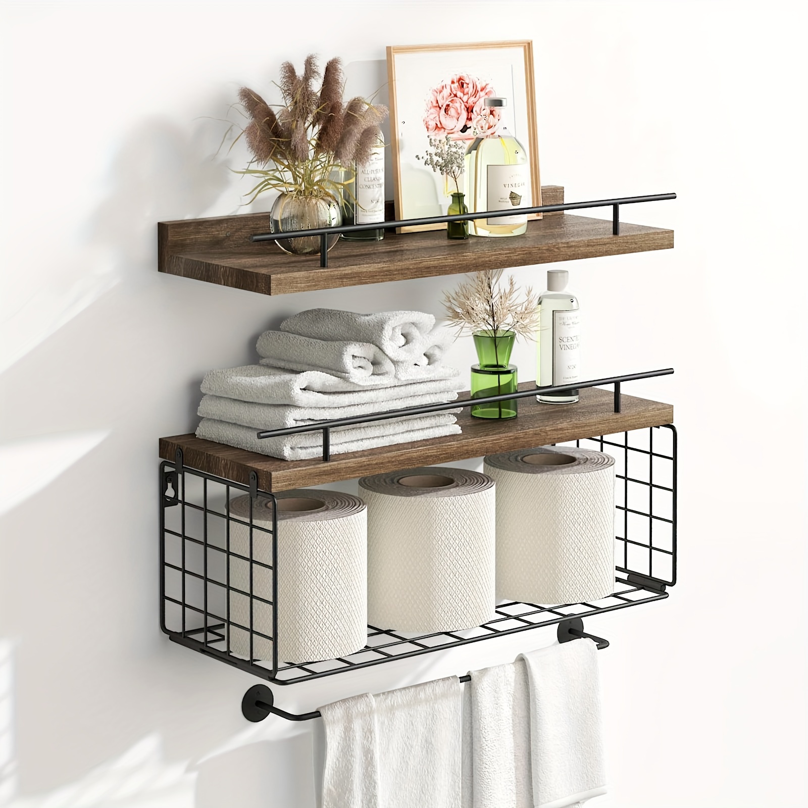 Shower Caddy, Floating Shelves With Towel Bar, Wall Shelves For Bathroom/living  Room/bedroom, Home Decor, Christmas / New Year Gift - Temu