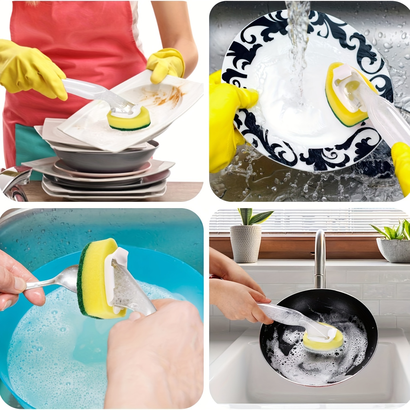 Dish Sponge With Handle Non-scratch Sponge Head Dishwashing Scrub