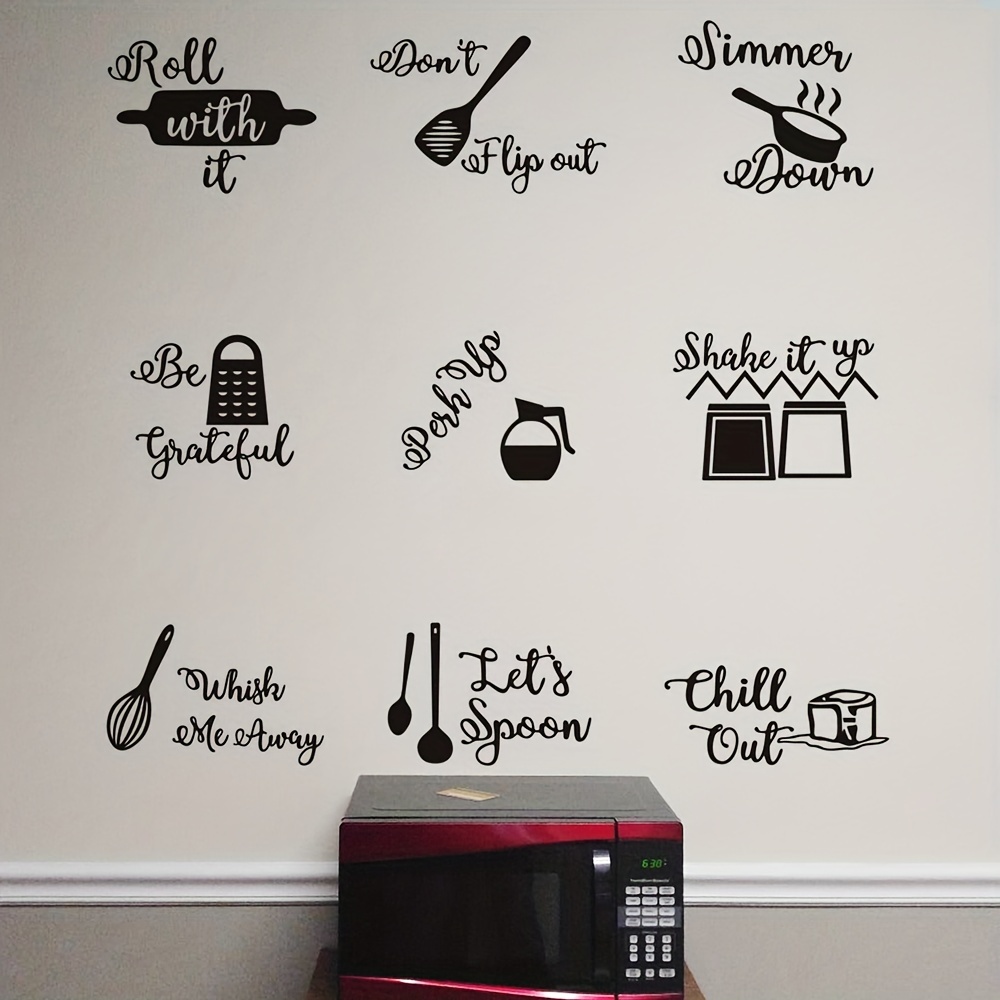 9pcs Frases Cocina Pegatina Pared Roll It Let's Spoon - Temu