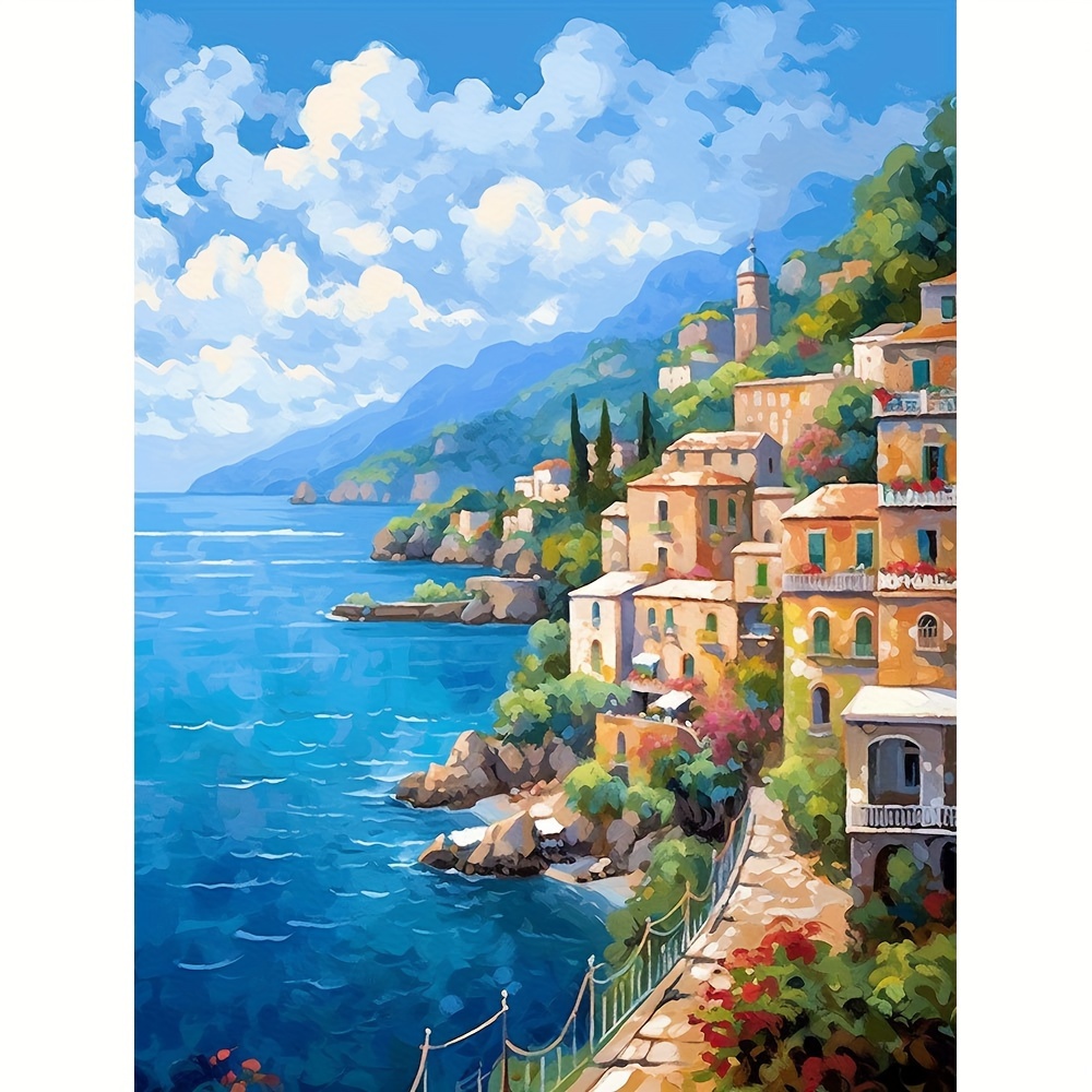 5d Diamond Painting Kit With Full Round Diamond Seaside - Temu