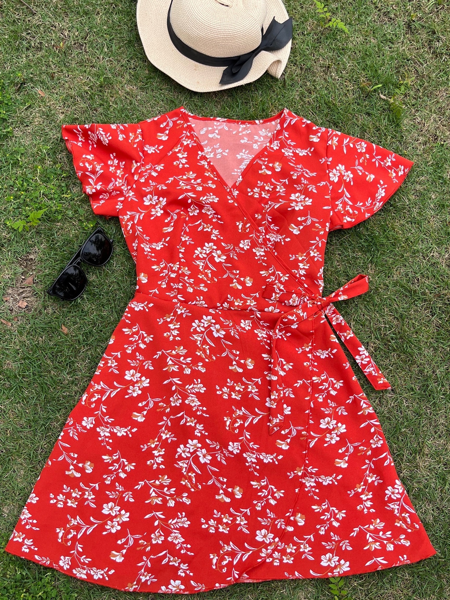 floral print wrap dress v neck vacation casual dress summer - Temu Mauritius